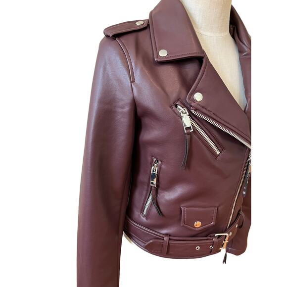 Rebecca Minkoff Moto jacket faux leather burgundy S - Picture 4 of 9